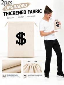 4/2/1pcs Canvas Money Bags With Dollar Sign Print, Suitable For Halloween, Cosplay And Party Gifts, Costume Props (Real Photos Included) - Multicolor - View 8