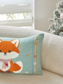 LCUHPCL 1pc Nordic Style Christmas Blue Fox 3D Embroidered Pillow Case, Home Decor, Suitable For Sofa, Bedroom, Living Room And Other Environments - Baby Blue - View 12