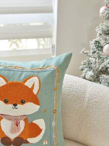 LCUHPCL 1pc Nordic Style Christmas Blue Fox 3D Embroidered Pillow Case, Home Decor, Suitable For Sofa, Bedroom, Living Room And Other Environments - Baby Blue - View 7