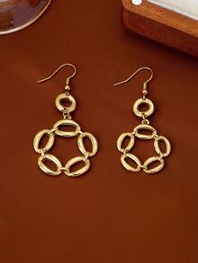 1 Pair European And American Fashion Hollow Geometric Shape Personalized Daily Commute Elegant Elegant Earrings - Gold - View 5
