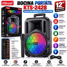 Bocina Bluetooth Portátil 12 Pulgadas con Altavoz Potente, Speaker Inalámbrico Recargable, Luces LED RGB Multicolor, Micrófono Incluido, Radio FM, USB, Tarjeta TF, Entrada AUX, Asa de Transporte, Equipo de Sonido para Fiestas, Karaoke y Música - Ver 1