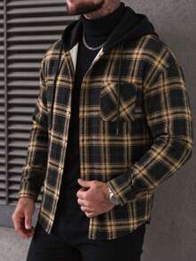 Men's Casual Cool Floral Print Patchwork Drawstring Hoodie Jacket, Suitable For Spring And Autumn, Men's Black And White Plaid Winter Style. Perfect Gift For Son, Boyfriend, Father, Unisex - Brown - View 5