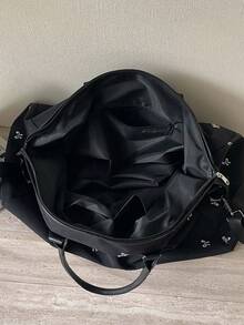 Bow Embroidery Nylon Travel Bag, Large Capacity Space, With Hand Carry Handle And Adjustable Crossbody Shoulder Strap, Sweet Style, Suitable For Short Trips And Fitness Storage - Multicolor - View 7