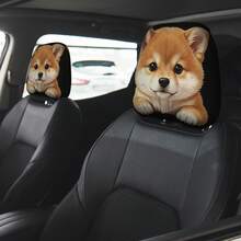 2pcs Cute Dog Car Headrest Covers | Durable Polyester, Easy To Install And Clean, Perfect For Daily Commute And Road Trips, Ideal Car Decoration, Also Suitable For Christmas Decor. - 2pcs - View 12