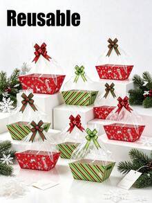 36pcs/Set Red & Green Reusable Christmas Gift Boxes, Sturdy Cardboard Trays, Holiday Patterns (Snowflakes, Reindeer, Pine Trees), Suitable For Party Favors, Reusable Decoration & Storage, Christmas Accessories - Multicolor - View 5