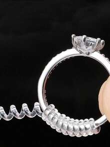 Transparent Invisible Ring Sizer, Compact Size, Made Of Elastic Material, Adjustable With Spring Wire Wrapping. Multiple Sizes Fit Different Ring Diameters And Styles, Prevent Rings From Slipping. - B - View 1