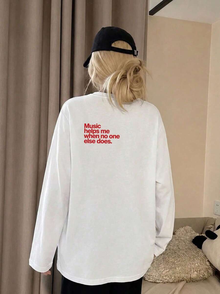 Damski nowy luźny T-shirt z długim rękawem – zabawna kreskówkowa ...