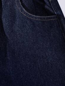 Tween Girl Vintage Blue Washed Straight Leg Loose Fit Jeans - Blue - View 5