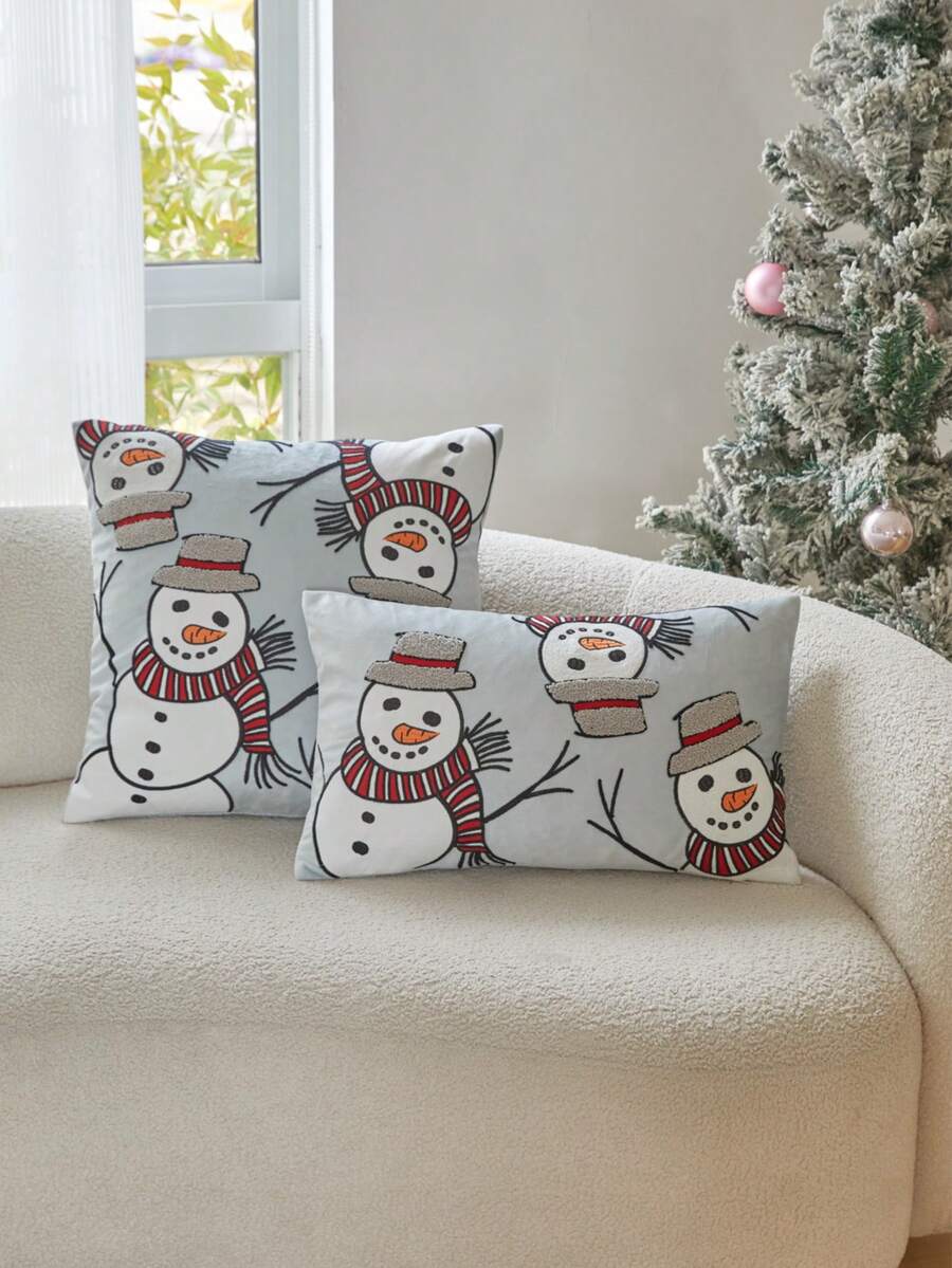 LCUHPCL 1件裝聖誕雪人3D刺繡毛巾枕套，客廳沙發居家裝飾軟裝，節日抱枕套（不含枕芯）