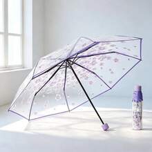 1pc Transparent Printed Portable Folding Umbrella Suitable For Outdoor Travel Decoration - Multicolor - View 1