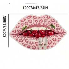 1pc Pink Leopard Print Lips Biting Red Cherry Velvet Rug, Decorative Carpet, Bedroom Decor, Small Rug, Carpet, Home Decor, Living Room Rug, Living Room Small Rug, Bedroom Carpet, Living Room Home Decor, Outdoor Rug, Washable Carpet - Pink - View 11