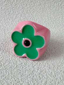 1pc Cute Flower Thick Exaggerated Ring For Women, 6 Colors Available, Bold Wide Band Design, Suitable For Daily Wear And Vacation Finger Jewelry - Multicolor - View 8
