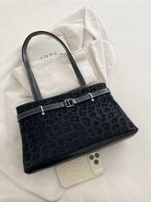 Fashion Leopard Print Women's Tote Bag, Minimalist Style Women's Shoulder Bag - Black - View 4