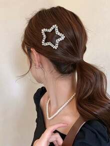 2pcs Hollow Five-Point Star Rhinestone BB Hair Clips For Women, Premium Versatile Side Bangs/Loose Hair Clips, Luxury Star Hair Accessories, Suitable For Daily, Holiday, Ramadan, Ball, Party - Multicolor - View 5