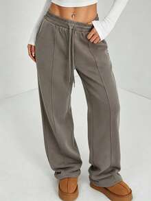 Women's Outdoor Sports Pants, Casual Straight-Leg Pants, Drawstring Elastic Waist Trousers Fall - Brown - View 2