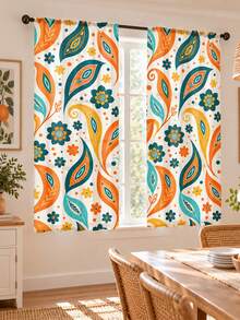 2pcs, Bohemian Paisley Floral Pattern Printed Curtains, Single-Sided Print, Semi-Sheer - Rod Pocket Curtains, Bedroom Living Room Kitchen Decor, Multiple Sizes Available, Privacy Protection, Machine Washable, Fade-Resistant Curtains (Rod Not Included) - A - View 7