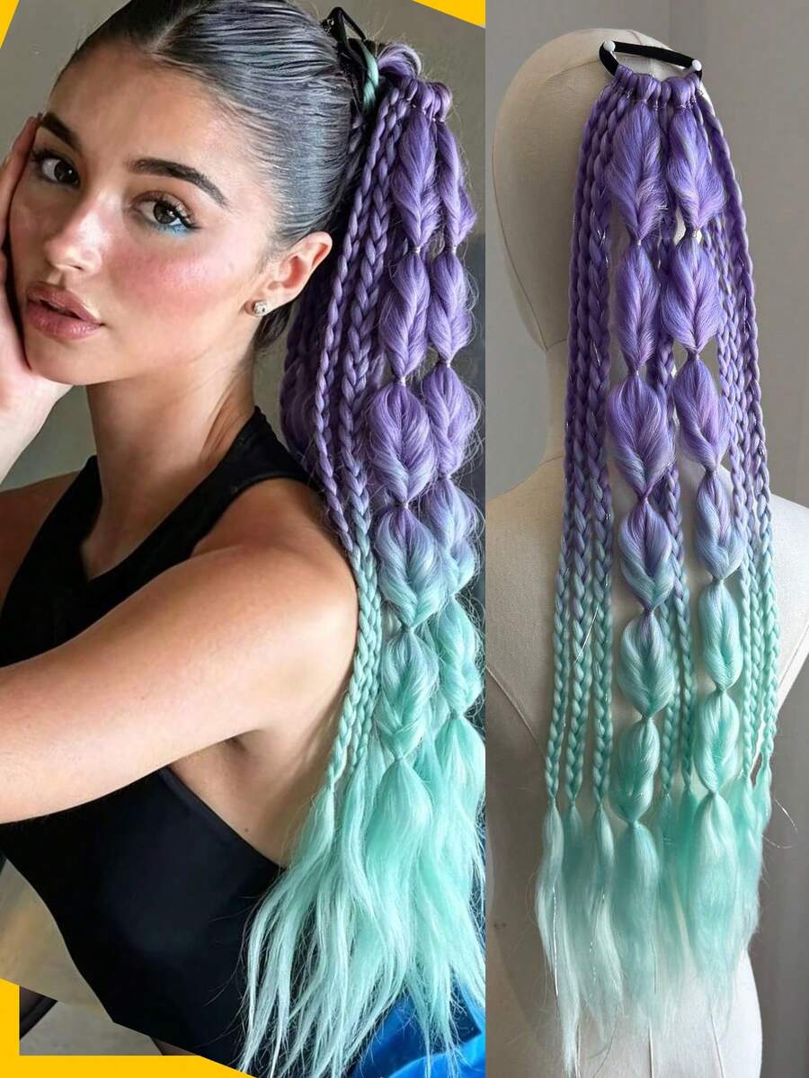 1pc 24 Inch Women's Synthetic Bubble Heart Braided Ponytail Wig, Curly Braided Ponytail