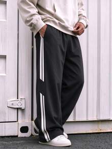 1 buah Celana Panjang Lurus Gaya Amerika untuk Remaja Laki-laki, Sporty Minimalis, Model Kuliah - Hitam - View 3