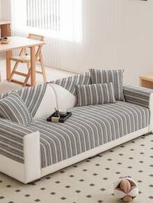 1pc Chenille Woven Sofa Cushion, Minimalist Plaid Sofa Cushion, Sofa Armrest Cushion, Sofa Backrest Cushion, No Pillow Included, Minimalist Style, Non-Slip Back, Wear-Resistant And Scratch-Resistant, Suitable For Holiday Decoration, Can Be Used In All Seasons - Black - View 11