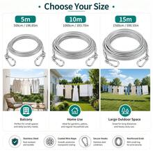 3pcs Set 1pc Clothesline + 2pcs Hooks, Portable Stainless Steel Clothesline, Durable Coated Steel Wire Rope With Locking Hooks And Reinforced Ring Connectors, Suitable For Home, Bathroom, Yard, Travel And Outdoor Camping, 3 Sizes Available, Clothesline - Multiple Styles - View 9