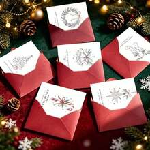 24pcs Exquisite Easy Christmas Element Christmas Card Set, [2D Flat Card], Includes Christmas Tree, Wreath, Bell, Stocking, Candy Cane, And Star-Shaped Classic Hand-Drawn Patterns, Suitable For Giving To Friends, Colleagues, And Partners - Sets - View 9