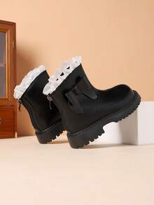 Girls' Autumn/Winter New Bowknot Minimalist Boots, Comfortable Casual Princess Ankle Boots For Kids - Black - View 5