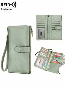 FOREVER MIYIN RFID Blocking Wristlet Long Wallet For Women, Snap Button Purse, Large Multi Card Slots, ID Window & Zipper Coin Pocket, Vintage Texture Daily Use - Multicolor - View 14