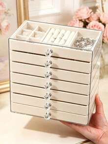 7/3 Layer Acrylic Jewelry Box, Jewelry Storage Box With Drawer Design, Suitable For Storing Rings, Earrings And Other Types Of Jewelry. - Multicolor - View 2