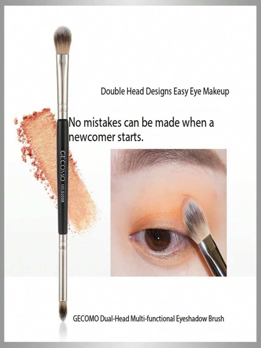 1pc GECOMO Dual-Head Eyeshadow Brush, Soft Bristles, Non-Powder-Absorbing, Beginner Makeup Brush, Natural Blending, Easy Application - Black - View 1