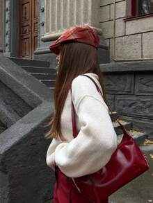 1件女款時尚格紋編織錨圖案報童帽，韓式風格，適合日常穿著與搭配 - 彩色 - 查看 4