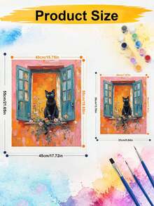 DIY Paint By Numbers Kit, Unframed Black Cat On Window Canvas Oil Painting, Home Wall Art Decor - A - View 5
