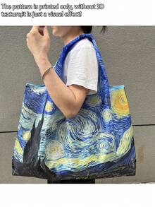 1pc Women's Large Capacity Foldable Tote Bag, Minimalist Design, Commute Travel Shopping Versatile, Convenient Opening And Closing, Multi-Functional Suitable For Various Occasions, Classic Comfortable, Easy To Clean, Lightweight School Bag/Backpack, Suitable For Teenage Girls, Women, College Students, Applicable For Back To School, University, Shopping, Middle School, High School, Beach - Blue - View 6