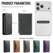 Mobile Phone Back Sticker Magnetic Card Bag, Can Hold 7 Cards, One Change Side Pocket, Supports Anti-Theft Brush Function - Black - View 11