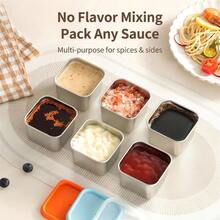 3PCS Stainless Steel Square Food Storage Containers, Portable Sealed Sauce Dispenser Boxes, Colorful Dust-Proof Lid Design, Dedicated For Kitchen Ingredients, Salad Dressings, Snacks, Seasonings. Stainless Steel Material, Suitable For Storing Ketchup, Salad Dressing, Chili Powder, Sea Salt, Etc., Effectively Isolating Odors And Locking In Freshness. Dual-Use Lid, Can Both Prevent Dust And Seal, And Also Serve As A Non-Slip Base When Inverted. Compact And Lightweight, With Lid To Prevent Spillage, Easily Fit Into Lunch Bags, Picnic Bags - View 4