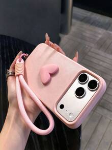 1件嬰兒粉 TPU 手機殼，紋理 3D 心形設計，附手腕掛繩，適合日常使用，送給朋友、媽媽、閨蜜的禮物，相容 Apple 11、13、Apple 16 Pro Max、Apple 17、14 Pro Max、Apple 15、14、17 Pro Max、18 Pro Max - 粉色 - 查看 3