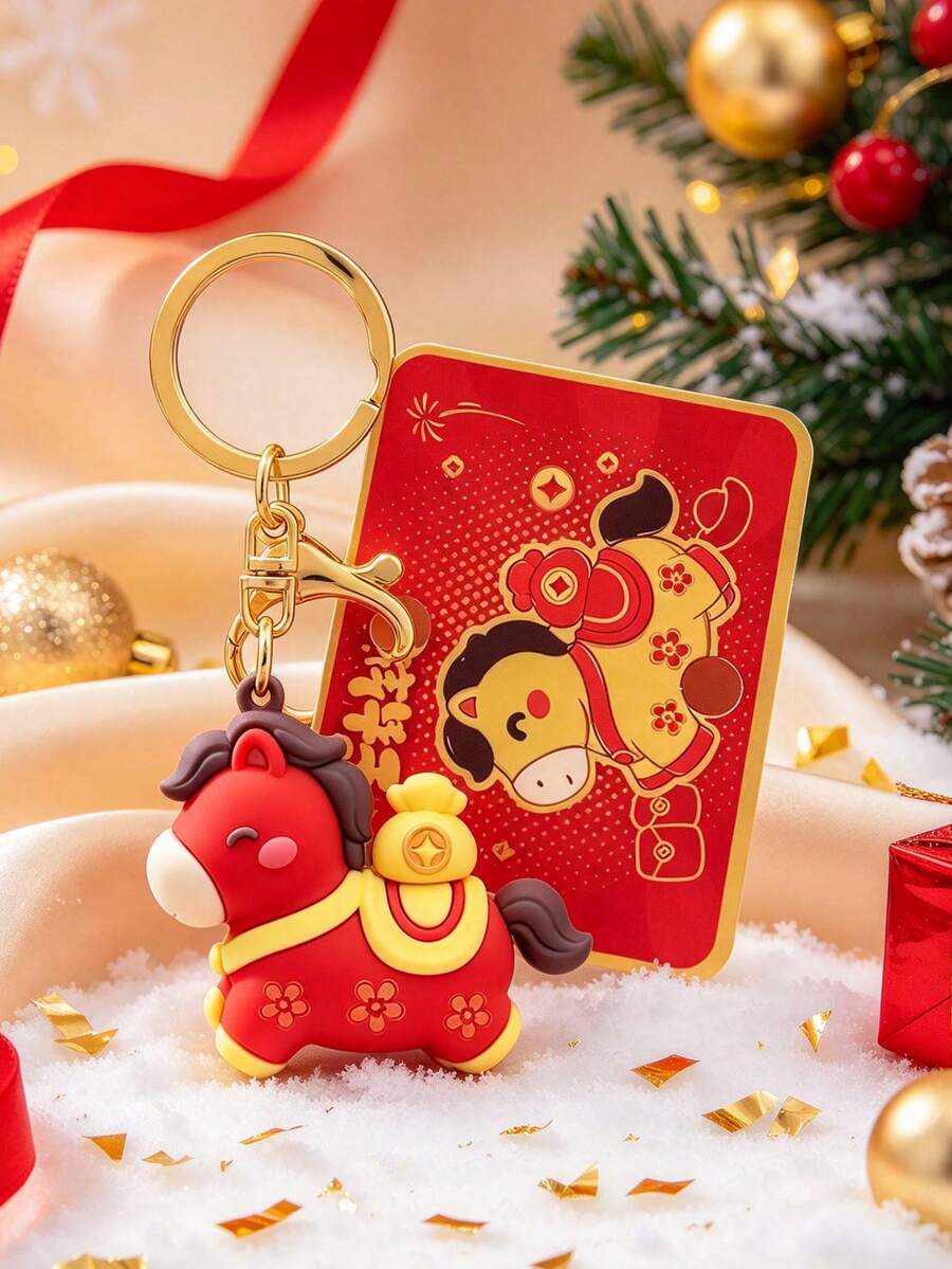 Cute Lucky Horse Keychain, Christmas New Year Gift, Silicone Cartoon Horse Bag Charm, Wealth Fortune Pendant Key Ring For Handbag Backpack - Multicolor - View 1