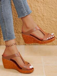 Women's Criss-Cross Wedge Heel Sandals, Suitable For Beach, Party, Vacation In Summer - Brown - View 6