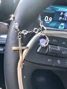 1pc Rhinestone Moon Star & Cross Charm Car Hanging Pendant, Crystal Bead Chain Rear View Mirror Decor, Y2K Auto Interior Ornament, Cute Car Accessories - Various - View 8