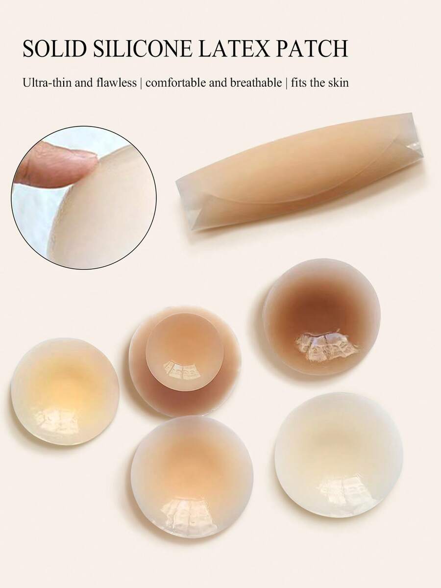 2 Pcs Reusable Solid Silicone Nipple Covers, Women's Invisible Round Nipple Covers, 5 Colors To Choose From, Suitable For Wedding Dresses And Strapless Clothing - Multicolor - View 1
