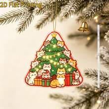 1pc 2D Flat Printed Christmas Theme Acrylic Hanging Decoration, Cat And Christmas Tree Pattern, Can Be Hung On Christmas Tree, Window, Car Rearview Mirror And Other Scenes, Also Can Be Given As Birthday Gift To Friends - A - View 2