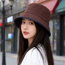 Japanese Style Reversible Denim Bucket Hat For Women, Spring/Summer, Face-Slimming, Versatile Sun Protection Bucket Hat - Multicolor - View 2