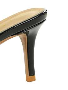 BIGTREE European & American Style Fashion Bow Decor Pointed Toe Low Vamp Patent Leather Backless Slingback Stiletto Heel Sandals - Black - View 7