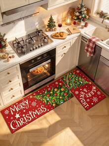 1/2pcs Christmas Kitchen Decor Rug, Christmas Tree Pattern Design Winter Kitchen Carpet And Mat, Non-Slip Washable Absorbent Kitchen Accessories Decorative Mat, Christmas Holiday Gift! - Multicolor - View 2