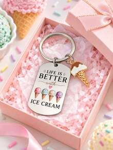 Ice Cream Cone Keychain, Life Is Better With Ice Cream Keyring, Cute Dessert Pendant, Funny Food Bag Accessory Gift - Multicolor - View 7