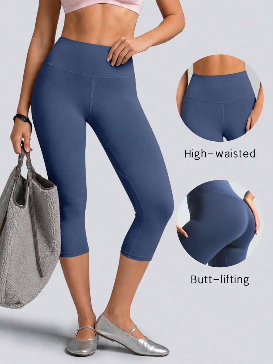 Solid Women's Workout Mid-Length Shorts, Lifting Butt Elastic Stretchy, Easter July 4th Gift Sports Summer - Royal Blue - View 1
