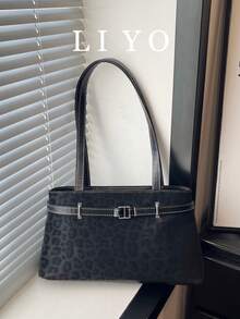 Fashion Leopard Print Women's Tote Bag, Minimalist Style Women's Shoulder Bag - Black - View 2