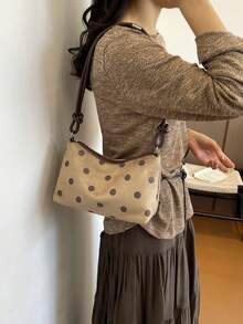 波點女款腋下包，韓系啞光輕量極簡百搭單肩包，時尚通勤斜挎包 - 卡其色 - 查看 4