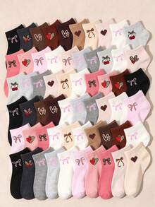 20/10/5 Pairs Random Children's Socks, Maillard Multicolor Ankle Socks, Leopard Heart Bow Cherry Print, Soft Breathable Autumn Winter Christmas Socks - Multicolor - View 1