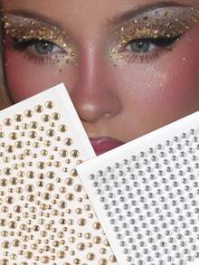 2PCS (Silver White Round Rhinestones + Gold Mixed Size Round Rhinestones) 3D Face Decoration Holiday Gift DIY Music Festival Party Makeup Ball Hair Face Body Decoration Rhinestone Stickers - Multicolor - View 1