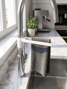 1pc White Faucet Cloth Storage Rack, No-Drill Drainage Rack, Sink Cloth Storage Rack, Multi-Function Hanging Rack, Sponge Holder, Towel Clip, Wall-Mounted Cloth Clip, Kitchen Storage Clip, Kitchen Essential, Ventilated Drainage, Quick Drying, Dishcloth Sponge Cleaning Brush, Fits 1.5cm-3.0cm Diameter Faucets, Suitable For European Style Home Kitchen/Bathroom/Laundry Room, European Wet Area Storage, Space-Saving And Tidy - View 6
